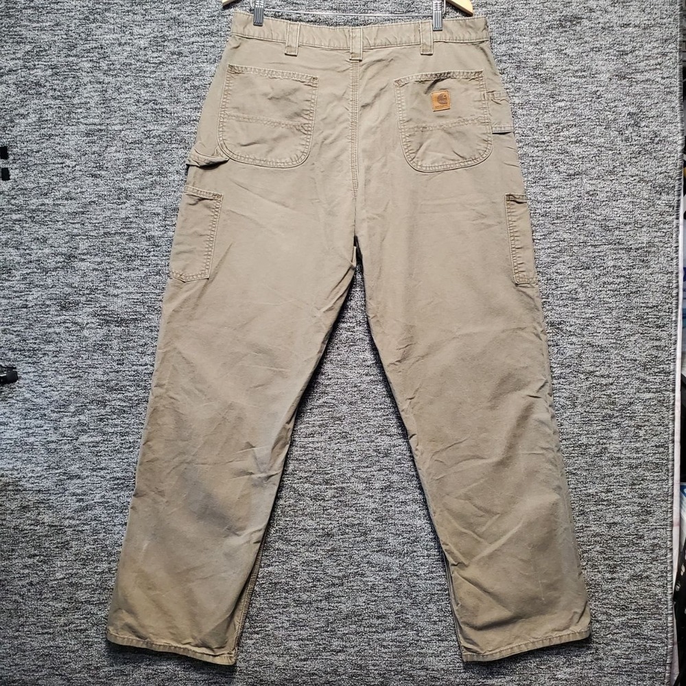 Carhartt B151 Canvas Work Pants Mens 38x34 Khaki Tan Dungaree Fit Hammer Loop